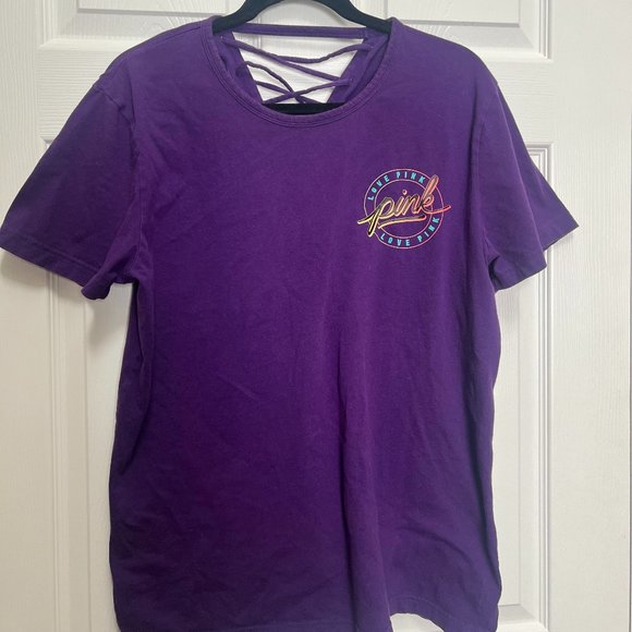 Victoria's Secret PINK Oversized Short Sleeve Campus Tee - Purple - Picture 1 of 6